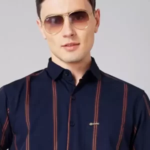 Over Size Strip Men Dark Blue Shirt